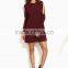 Burgundy Open Shoulder Swing Dress Cotton Polyester Blend Long Sleeve Casual Dress