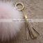 Myfur Hot Pink Rose Ladies Fashion Real Fox Fur Pom Pom Bag Charm with Leather Tassel