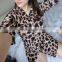 Chiffon breathable printed leopard black Sleep Shirt women pajamas