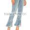 2017 Hot sale young girls jeans pants ruffle ninth denim jeans ladies jeans design