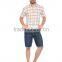 Beige check Buttoned Regular Short Sleeve Shirt