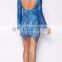 New Arrival Long Sleeve Low Back Sexy Club Wear Bodycon Dress In Blue Lace