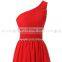 Wholesale Latest Design One Shoulder Floor-Length Red Chiffon Beaded Long Bridesmaid Dresses SD343