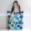 Flower digital printed canvas tote bags with leather handles