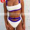 RST new fashion style ribbed high waist bikini custom logo bikinis 2020   women swimwear beachwear buckle swimwear