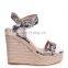 Design Rope Platform Wedge Heel with Beautiful Buckle Sandals Shoes Print Ladies Women Sexy Pu Handmade Ankle Strap Rubber Solid
