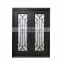 Residential used main entrance double swing insulated glass corrosion resistant strong structure metal frame wrought iron doors