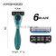 Private Label Long Handle Eco Six Blade Razor Mens System Shaving Razor