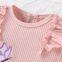 Baby's Butterfly Embroidery Ruffled Long Sleeve Ribbed Footed Romper, Toddler & Infant Girl's Bodysuit