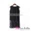 Ladies Fashion Sleeveless Long Blouse Black Lace Stitching Rayon Cotton Long Tail t Shirt