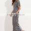 Dresses latest women girl design fashion photos Black and White Polka Dot Print Pockets Maxi Dress