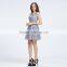 12735 V-neck lace tulle harder Mesh with Satin grey sleeveless cute prom party dress