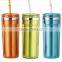 350ml/450ml stainless steel Inner steel outer plastic double layer cup with straw
