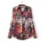 best-selling western style ladies flower printed vintage blouse tops