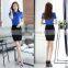 2017 Short Sleeve Korea White and Blue Women Office Blouse Stylish Formal Blouses For Ladies