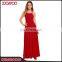 Latest Red Slip Halter Maxi Dress Designs Casual Lace Belt Back Women Long Dress Chiffon New Style