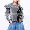 TWOTWINSTYLE Lace Up Pullover Female Ruffles Patchwork Long Sleeve Zipper Hoody For Women Shirt