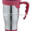 450ml stainless steel inner plastic outer steel vacuum cup/auto mug/Travel mugs/coffee cup with handle and lid