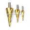 3pcs/set HSS Step Drill Bit Set Metric Spiral Flute core drill bit Titanium Coated cone Step Drill Bit Set hole cutter round