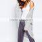 Women Plus-Size Loose Open Front Stitch & Pieces Cocoon Bat Sleeve Plain Stitch Knitwear Cardigan Gray Sweater
