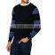 Navy stripes long sleeve fine knit crew neck cotton sweater pullover male