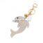 Dolphin Keychains Bag Charm Keyring White Blue Rhinestones Keychain