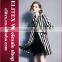 Newest Unique Stripe Black&Gray Turn-Down Collar Woman Winter Warm Coat
