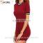Casual burgundy striped trim ribbed knit bodycon fitted mini dresses for winter autumn