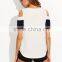 APPAREL Color Block Open Shoulder T-shirt LINEN T SHIRT