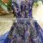 LS00282 blue sleeveless long train dresses evening appliques ball gown prom party girl dress