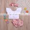 Toddler Sunflowers clothing set Baby Girls pink Ruffle off shoulder Tops & Sunflower Shorts & headband Outfits
