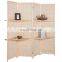 6 ft Tall Beige Woven Bamboo Room Divider Folding Privacy Screens Partition Wall with 2 Display Shelves
