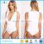 V Neck White Cream Extreme Plunge Bodysuit for Weight Loss