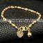 Christmas Hot Sale Sweet 18K Real Gold Copper Bracelets Accessory Rugby And Round Gold Beads Linked Love Heart Small Bell Bangle