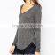 Scoop neck long sleeve cotton tee shirt,custom lace cured women t shirt