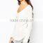 Scoop neck long sleeve cotton tee shirt,custom lace cured women t shirt