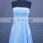 Latest Design Strapless Sleeveless Applique Pockets Blue Long Girls Prom Dress
