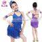 Two-piece halter stage performance fringe children girl latin dance dress with size S M L XL ET-091