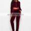 Wholesale custom jogger blank zip up velvet plain crop top and pant sweat suit sets