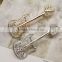 Fantasy gold plated guitar jewelry rhinestone music instrument brooches