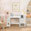 Princess Makeup Dressing Table with 4 Large Storage Shelves and 3-Panel Mirror for Kids and Girls