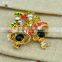 Best Christmas gift gold plated zinc alloy rhinestone epoxy small bell brooch