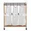3-Bag Bamboo laundry hamper trolley hot sale laundry hamper besket wholesale