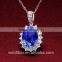 European style jewelry blue gemstone pendant 925 silver floating necklace for wedding