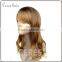 human hair kinky straight micro loop hair wig golden color long wavy/curly hair