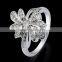 2016  women's big flower shape stud w/ white solitaire accent ring18k white gold plated jewelry