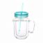 Best selling colorful health food grade drinking plastic double wall private label mason jar with lid and straw wholesale