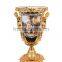 European Character Design Decorative Porcelain Flower Vase With Bronze Side Handles, Enamel Ceramic and Brass Golden Vase