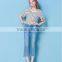 2017 latest jeans tops girls light blue wash ripped jeans for women