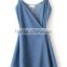 Casual Dress Womens Clothing Sleeveless Spaghetti Strap A Line Denim Dress Blue Wrap Cami Dress With Tie Detail